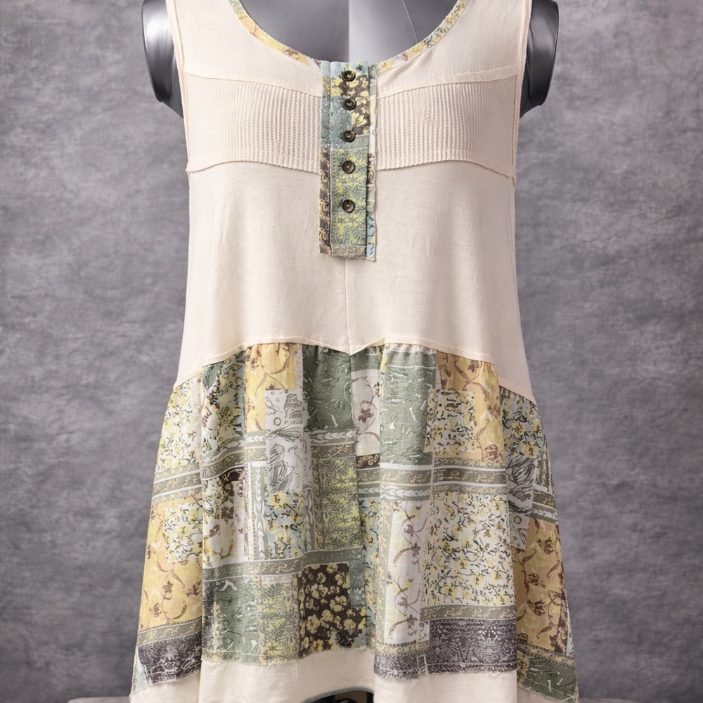 POL Cream and Green Patchwork Tunic